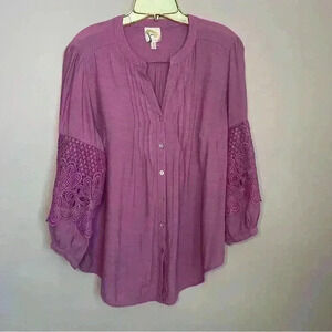 Fig & Flower Boho Style Blouse, Purple, Size L, EUC